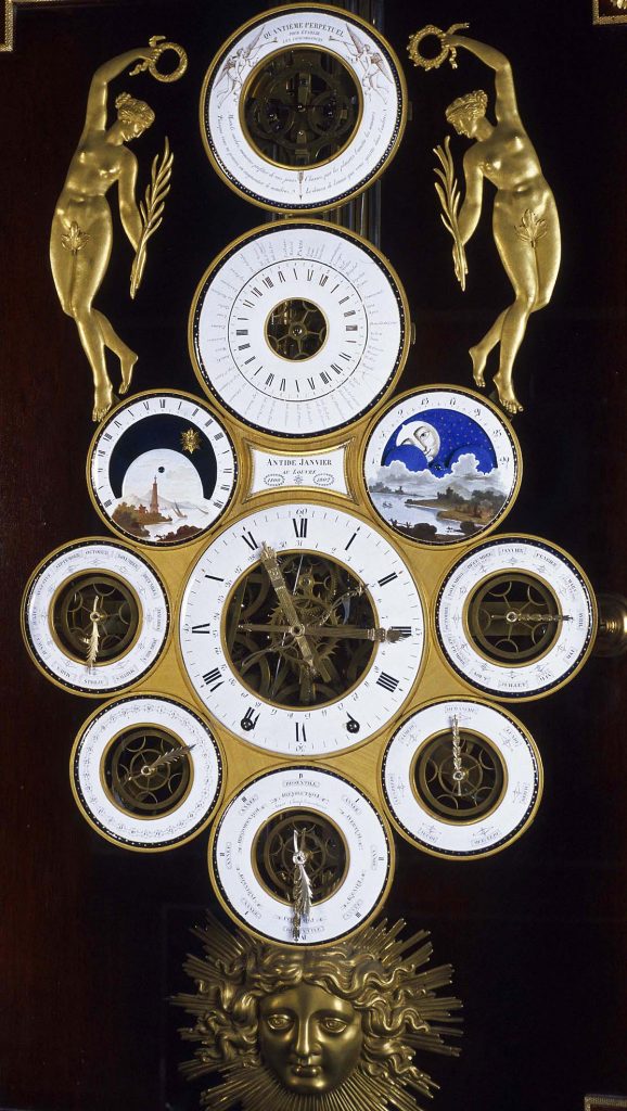 Horloge à calendrier et à indications astronomiques, 1800-1802 Antide Janvier, 1750-1835
© Musée des arts et métiers-Cnam/photo studio Cnam